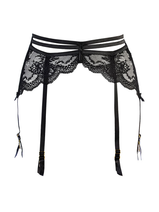 Porte-jarretelles tulle et dentelle noir V-10712 - Axami 