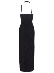 Robe longue à décolleté plongeant noire argentée - Cottelli PARTY 