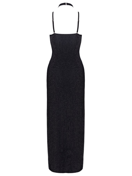 Robe longue à décolleté plongeant noire argentée - Cottelli PARTY 