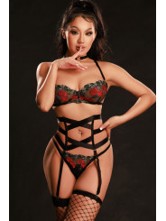 Ensemble lingerie 5 pièces vert et rouge - J Lingerie