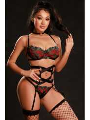 Ensemble lingerie 5 pièces vert et rouge - J Lingerie