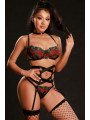 Ensemble lingerie 5 pièces vert et rouge - J Lingerie