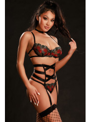 Ensemble lingerie 5 pièces vert et rouge - J Lingerie