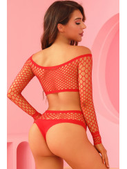 Ensemble lingerie 2 pièces en résille rouge - J Lingerie