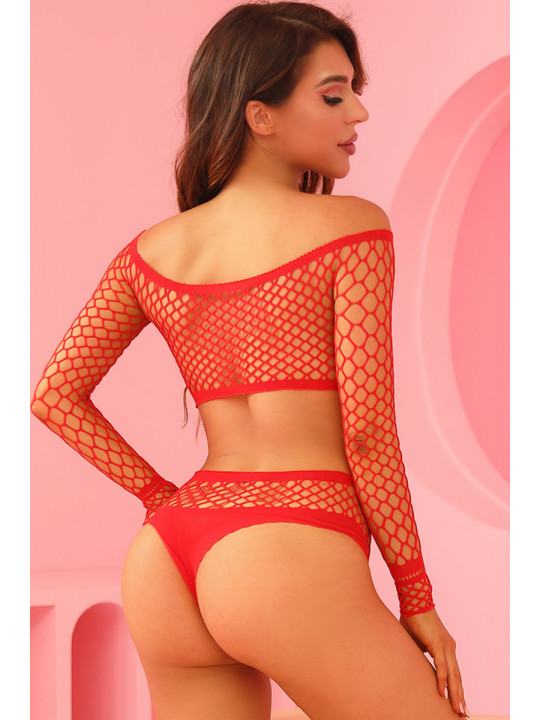 Ensemble lingerie 2 pièces en résille rouge - J Lingerie