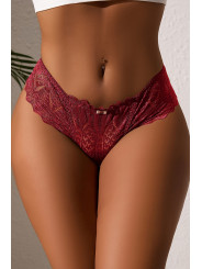 String dentelle dos lacé Bordeaux - Litolu Lingerie