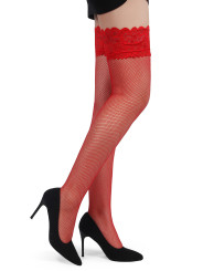 Bas résille jarretière dentelle Rouge - Ohyeah