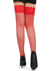 Bas résille jarretière dentelle Rouge - Ohyeah