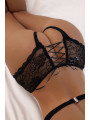 Tanga ouvert dentelle lacé Noir - Litolu Lingerie