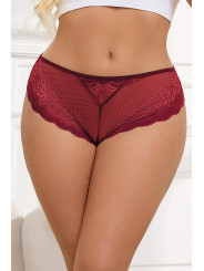Tanga dentelle bijou Coeur Bordeaux - Litolu Lingerie