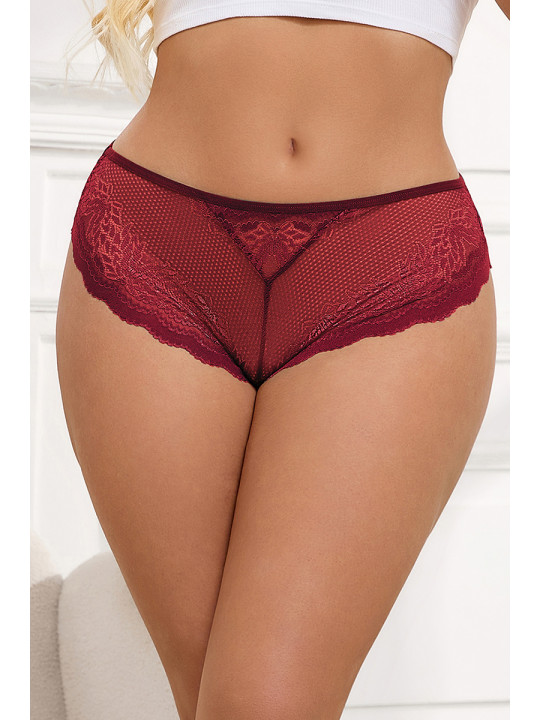 Tanga dentelle bijou Coeur Bordeaux - Litolu Lingerie