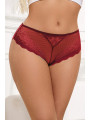 Tanga dentelle bijou Coeur Bordeaux - Litolu Lingerie