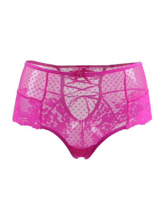 Tanga lacé dentelle taille haute Rose - Litolu Lingerie