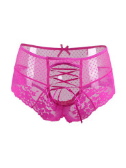 Tanga lacé dentelle taille haute Rose - Litolu Lingerie