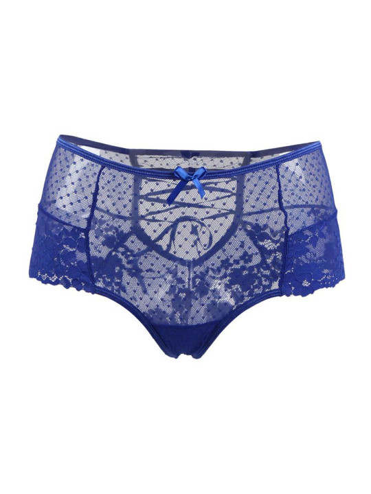 Tanga lacé dentelle taille haute Bleu - Litolu Lingerie