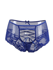 Tanga lacé dentelle taille haute Bleu - Litolu Lingerie