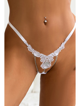 String ouvert floral blanc - Litolu Lingerie