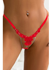 String ouvert floral Rouge - Litolu Lingerie