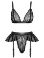 Soutien-gorge et slip fendu à jarretelles noir - Cottelli LINGERIE