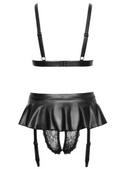 Soutien-gorge et slip fendu à jarretelles noir - Cottelli LINGERIE