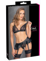 Soutien-gorge et slip fendu à jarretelles noir - Cottelli LINGERIE