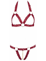 Ensemble string ouvert et seins nus bordeaux - Cottelli Lingerie