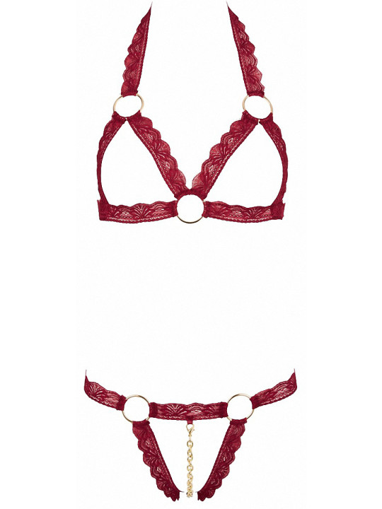Ensemble string ouvert et seins nus bordeaux - Cottelli Lingerie