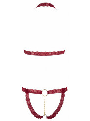 Ensemble string ouvert et seins nus bordeaux - Cottelli Lingerie