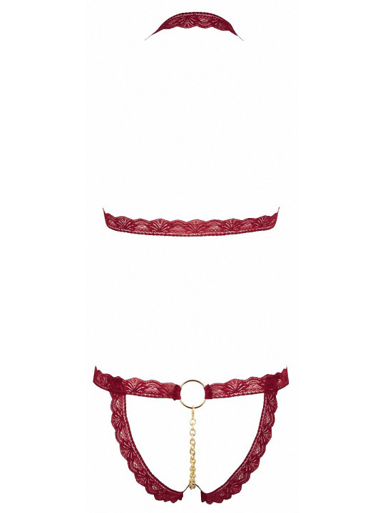 Ensemble string ouvert et seins nus bordeaux - Cottelli Lingerie