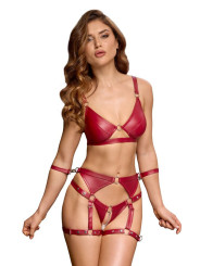 Set soutien-gorge et slip à jarretelles ouvert rouge - Cottelli BONDAGE  