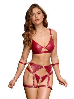 Set soutien-gorge et slip à jarretelles ouvert rouge - Cottelli BONDAGE  