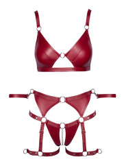 Set soutien-gorge et slip à jarretelles ouvert rouge - Cottelli BONDAGE  
