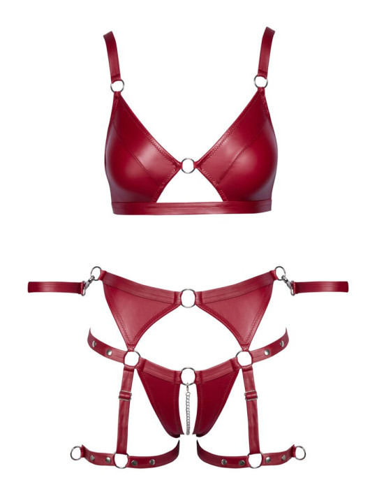 Set soutien-gorge et slip à jarretelles ouvert rouge - Cottelli BONDAGE  
