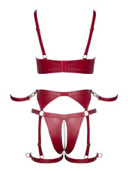 Set soutien-gorge et slip à jarretelles ouvert rouge - Cottelli BONDAGE  