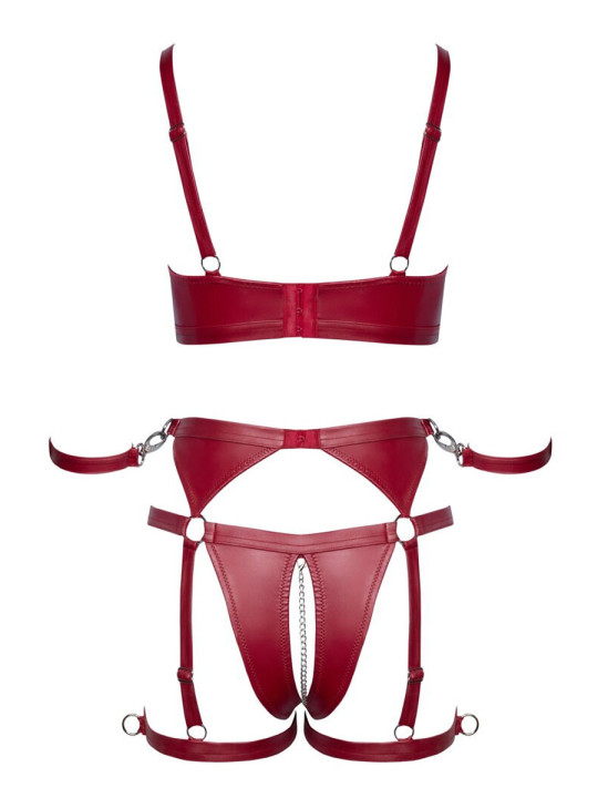 Set soutien-gorge et slip à jarretelles ouvert rouge - Cottelli BONDAGE  