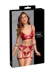 Set soutien-gorge et slip à jarretelles ouvert rouge - Cottelli BONDAGE  