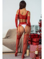 Ensemble Lingerie 3 pièces rouge en résille large - J Lingerie