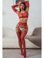 Ensemble Lingerie 3 pièces rouge en résille large - J Lingerie