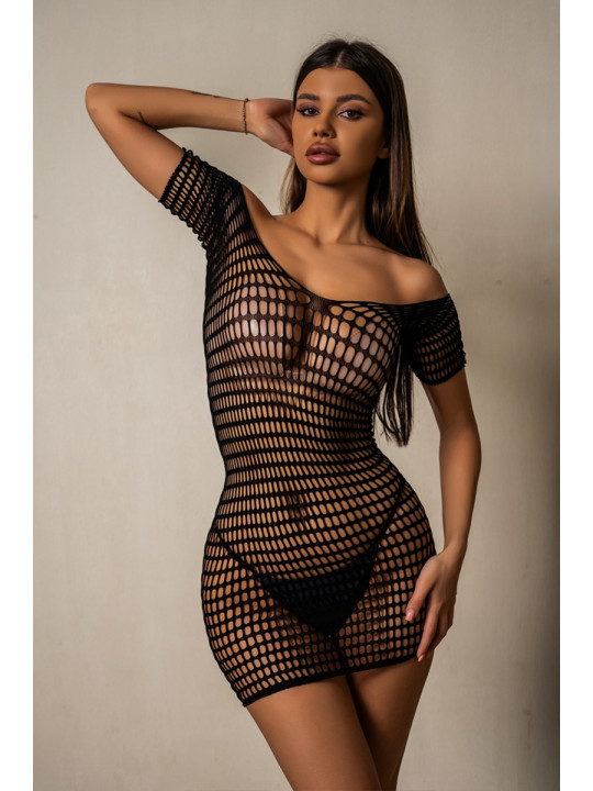 Robe courte résille à mailles larges - J Lingerie