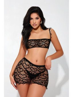 Ensemble top et jupe résille noir - J Lingerie
