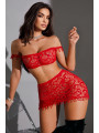 Ensemble top et jupe résille rouge - J Lingerie