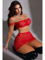 Ensemble top et jupe résille rouge - J Lingerie