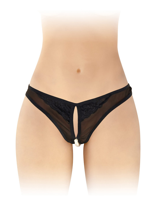 String ouvert avec perles Sophie - noir