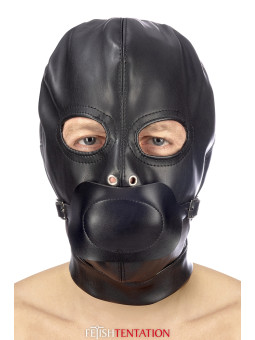 Cagoule BDSM simili cuir avec baillon amovible - Fetish Tentation