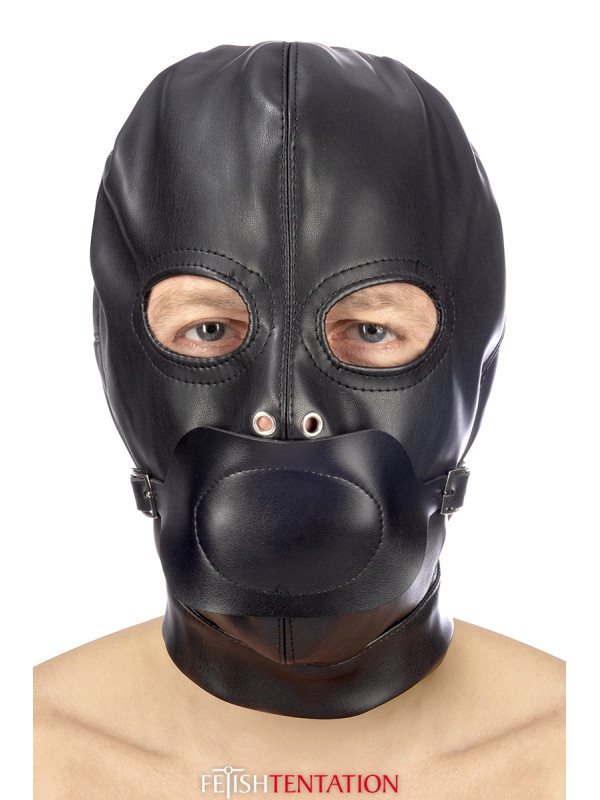 Cagoule BDSM simili cuir avec baillon amovible - Fetish Tentation