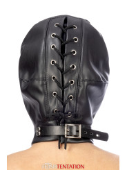 Cagoule BDSM simili cuir avec baillon amovible - Fetish Tentation