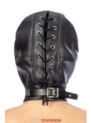 Cagoule BDSM 3 ouvertures en simili cuir - Fetish Tentation