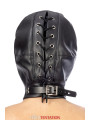 Cagoule BDSM 3 ouvertures en simili cuir - Fetish Tentation