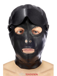 Cagoule simili cuir avec bandeau amovible - Fetish Tentation