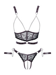 Ensemble ouvert 3 pièces noires - Cotelli Bondage 